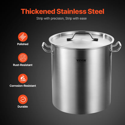Stainless Steel Stockpot, 42 Quarts Large Cooking Pots, Cooking Pot Sauce Pot with Strainer, Lid and Handle, Heavy Duty Commercial Grade Stock Pot, Grinding Finish, for Large Groups Events Silver