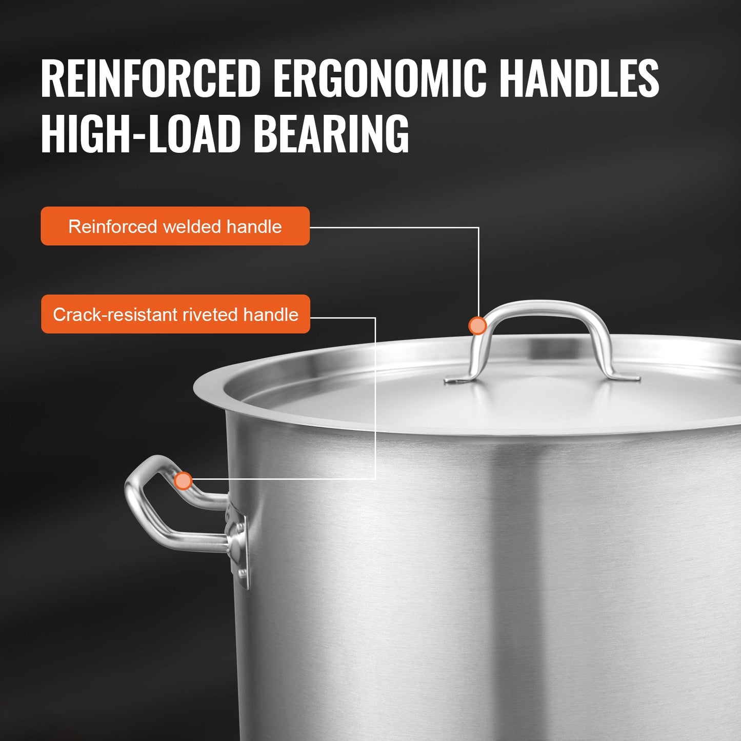 Stainless Steel Stockpot, 42 Quart Large Cooking Pot, Multi-Purpose Sauce Pot with Lid and Handle, Heavy Duty Commercial Grade Stock Pot, Grinding Finish, for Large Groups Events Silver