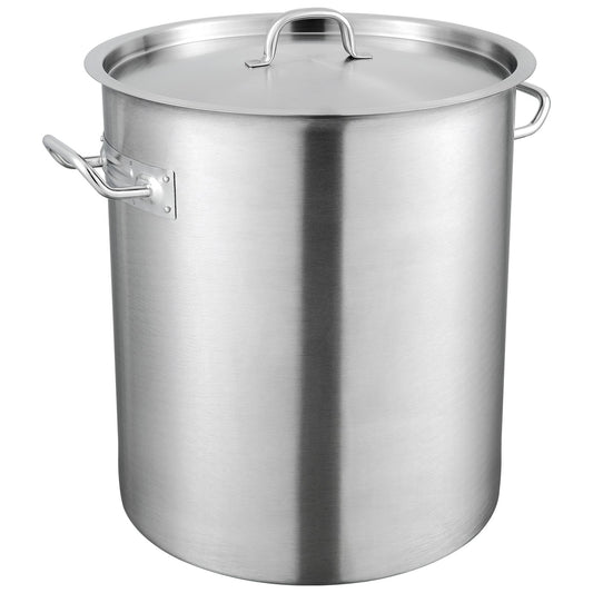 Stockpot i rostfritt stål, 42 quarts stora kokkärl, såsgryta för flera användningsområden med lock och handtag, kraftig lagerkanna för kommersiell kvalitet, slipbehandling, för stora grupper Events Silver