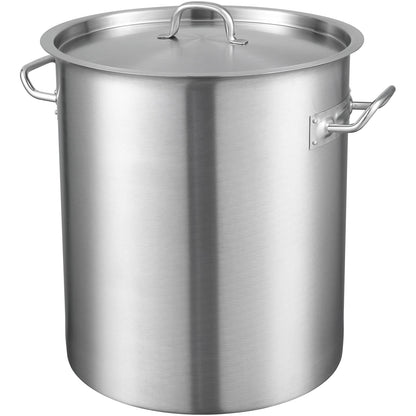 Stainless Steel Stockpot, 42 Quart Large Cooking Pot, Multi-Purpose Sauce Pot with Lid and Handle, Heavy Duty Commercial Grade Stock Pot, Grinding Finish, for Large Groups Events Silver