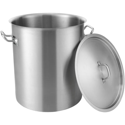 Stainless Steel Stockpot, 42 Quart Large Cooking Pot, Multi-Purpose Sauce Pot with Lid and Handle, Heavy Duty Commercial Grade Stock Pot, Grinding Finish, for Large Groups Events Silver