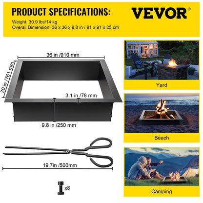 Fire Pit Ring, 36-tums yttre/30-tums innerdiameter Fire Pit Insert, 1,5 mm tjocklek Brandring, DIY stålring med tång i marken Fire Pit Liner för utomhus, uteplats, bakgård