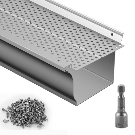 Rännskydd, 5 tum bredd, aluminiumbladfilter DIY rännskydd, 52 st 208 fot total längd, 0,157 tum håldiameter & 0,02 tum tjocka Raptor rännskydd Passar alla tak eller ränntyper