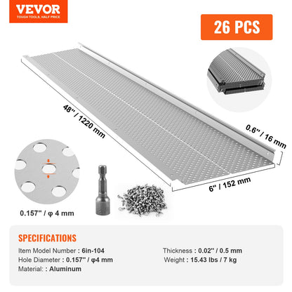Dachrinnenschutz, 152 mm Breite, Aluminium-Laubfilter DIY-Dachrinnenschutz, 26 Stück 264 cm Gesamtlänge, 4 mm Lochdurchmesser und 0,5 mm dick Dachrinnenschutz für Raptor Passt auf alle Dach- oder Dachrinnentypen
