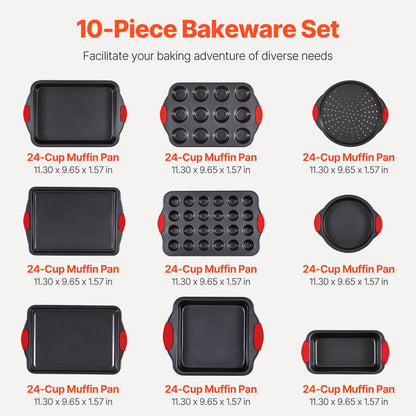 Baking tray set 10-piece nonstick carbon steel set with silicone handle