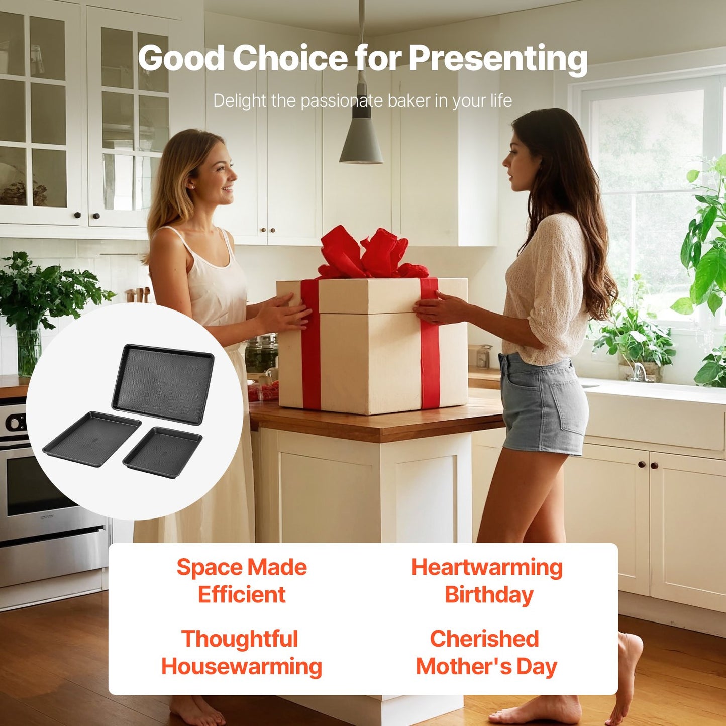 Baking tray set 3-piece nonstick carbon steel set with silicone handle