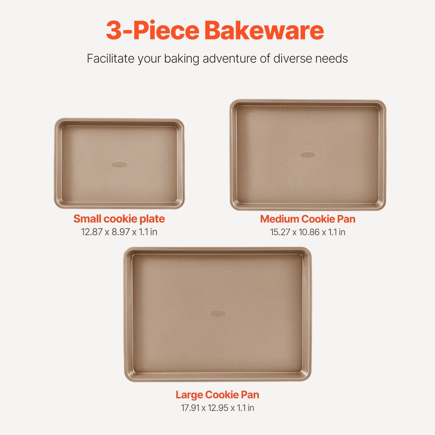 Baking tray set 3-piece nonstick carbon steel set with silicone handle