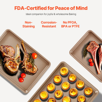 Baking tray set 3-piece nonstick carbon steel set with silicone handle