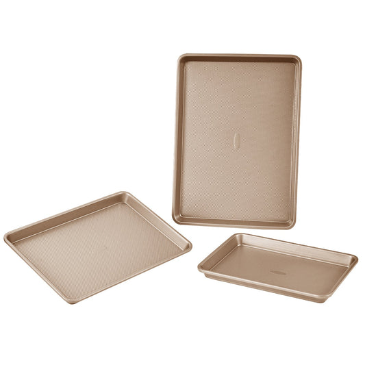 Baking tray set 3-piece nonstick carbon steel set with silicone handle