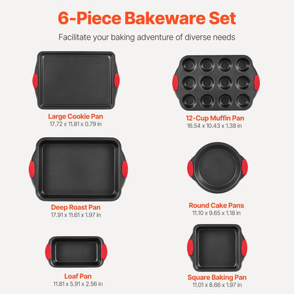 Baking tray set 6-piece nonstick carbon steel set with silicone handle