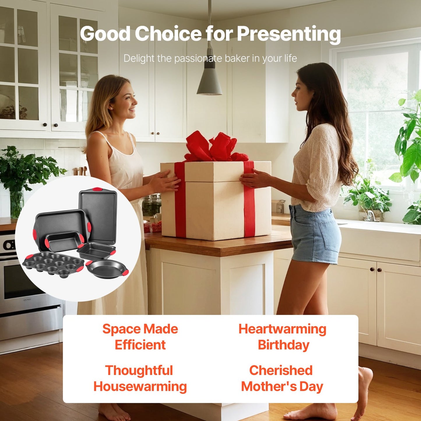 Baking tray set 6-piece nonstick carbon steel set with silicone handle