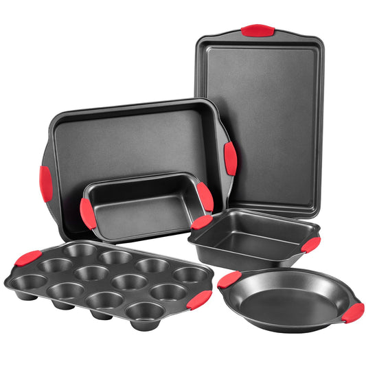 Baking tray set 6-piece nonstick carbon steel set with silicone handle