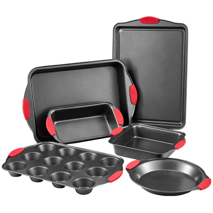 Baking tray set 6-piece nonstick carbon steel set with silicone handle