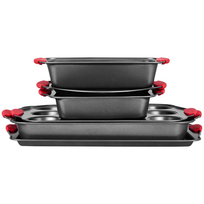 Baking tray set 6-piece nonstick carbon steel set with silicone handle