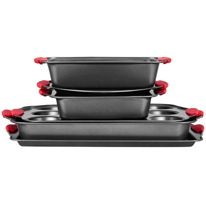 Baking tray set 6-piece nonstick carbon steel set with silicone handle