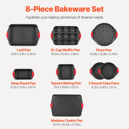 Baking tray set 8-piece nonstick carbon steel set with silicone handle