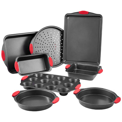 Baking tray set 8-piece nonstick carbon steel set with silicone handle