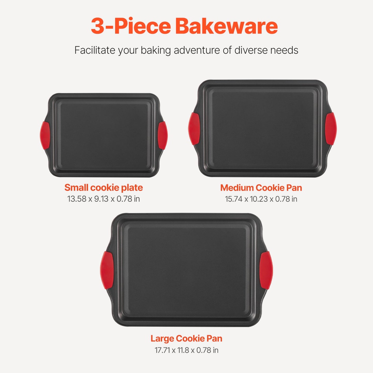 Baking tray set 3-piece nonstick carbon steel set with silicone handle