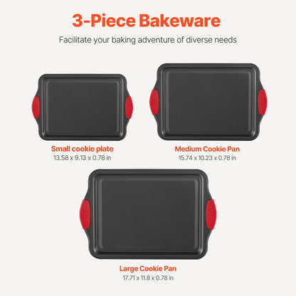 Baking tray set 3-piece nonstick carbon steel set with silicone handle