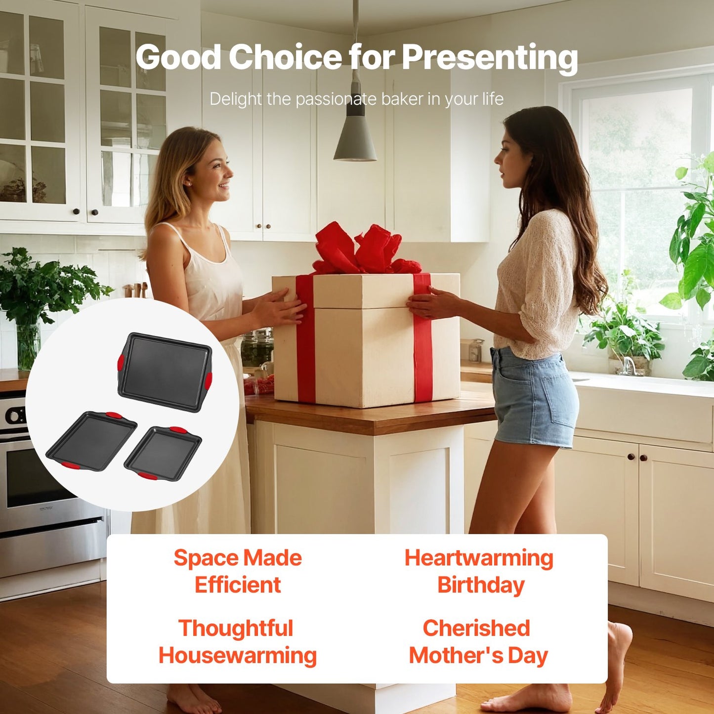 Baking tray set 3-piece nonstick carbon steel set with silicone handle