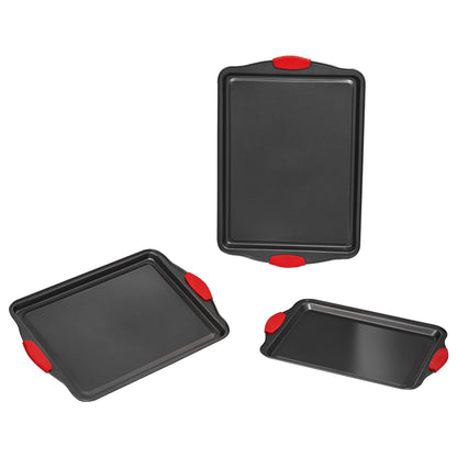 Baking tray set 3-piece nonstick carbon steel set with silicone handle