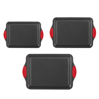 Baking tray set 3-piece nonstick carbon steel set with silicone handle
