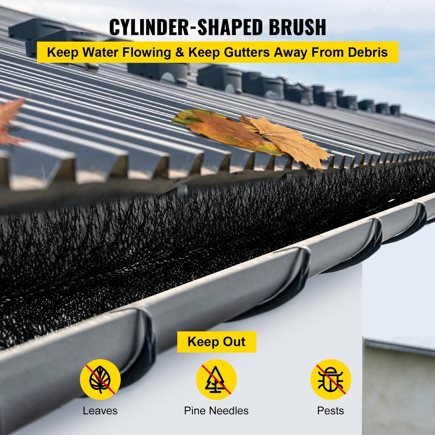 Gutter Guard Brush with 30ft Long Bristles, 4.33"(Dia) Gutter Brush Blade Guard Fits for 5 Inch Gutter, Galvanized Steel Wire Gutter Brush, No Tools, DIY Gutter Blade Guard to Keep Debris Out