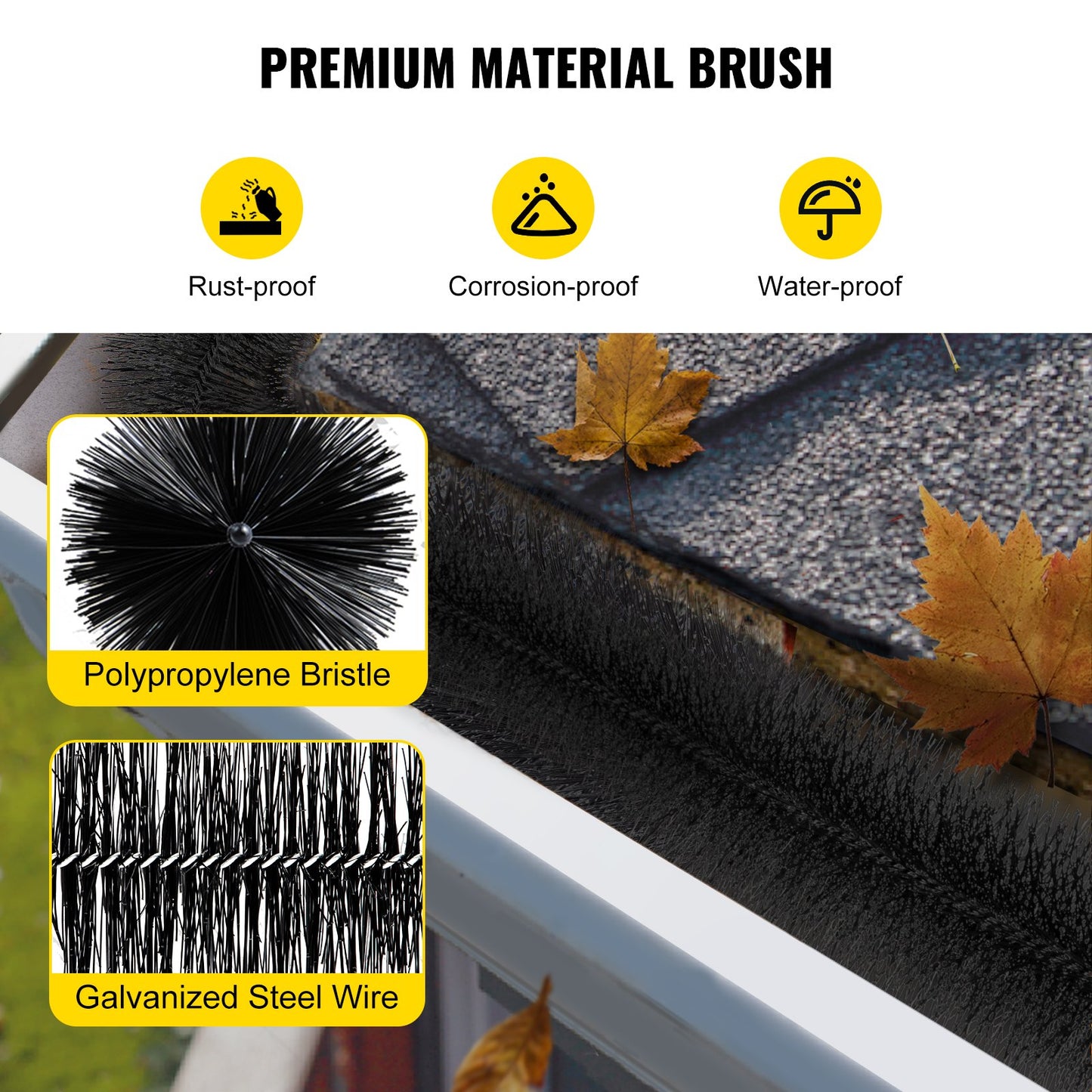 Gutter Guard Brush with 30ft Long Bristles, 4.33"(Dia) Gutter Brush Blade Guard Fits for 5 Inch Gutter, Galvanized Steel Wire Gutter Brush, No Tools, DIY Gutter Blade Guard to Keep Debris Out