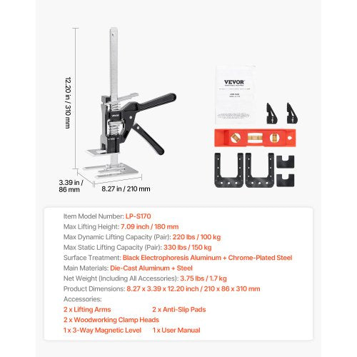 Labor-saving Jack 2 pcs 150 kg Load capacity Lift capacity up to 180 mm Black