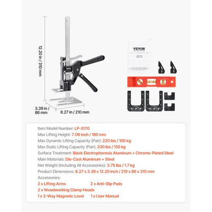 Labor-saving Jack 2 pcs 150 kg Load capacity Lift capacity up to 180 mm Black