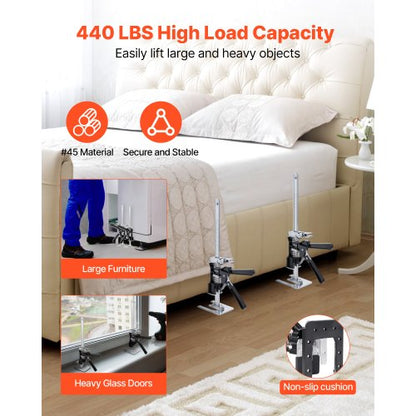 Labor-saving Jack 2 pcs 200 kg Capacity 2 Lifting positions up to 235 mm Black