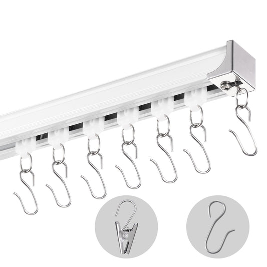 Takgardinskena set 17,7 FT/5,4 meter rumsavdelare med krokar Vit