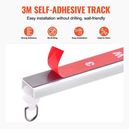 Ceiling Curtain Track Set 9.9 FT/3 Meter Self-Adhesive Room Divider White