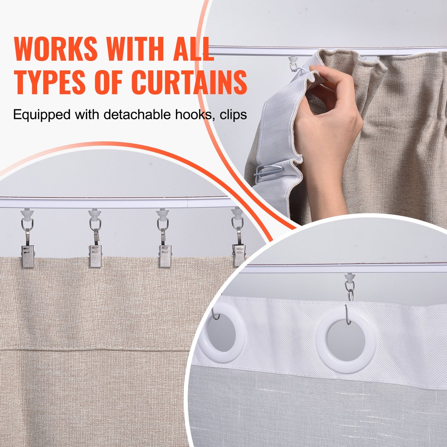 Ceiling Curtain Track Set 9.9 FT/3 Meter Self-Adhesive Room Divider White