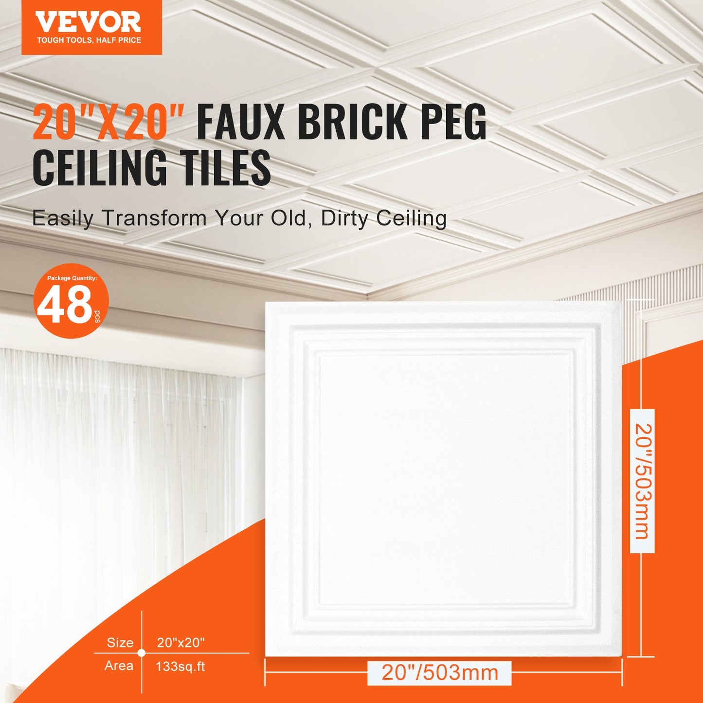 Takplattor 48-pack 20 x 20 i polystyren Enkel installation Limning