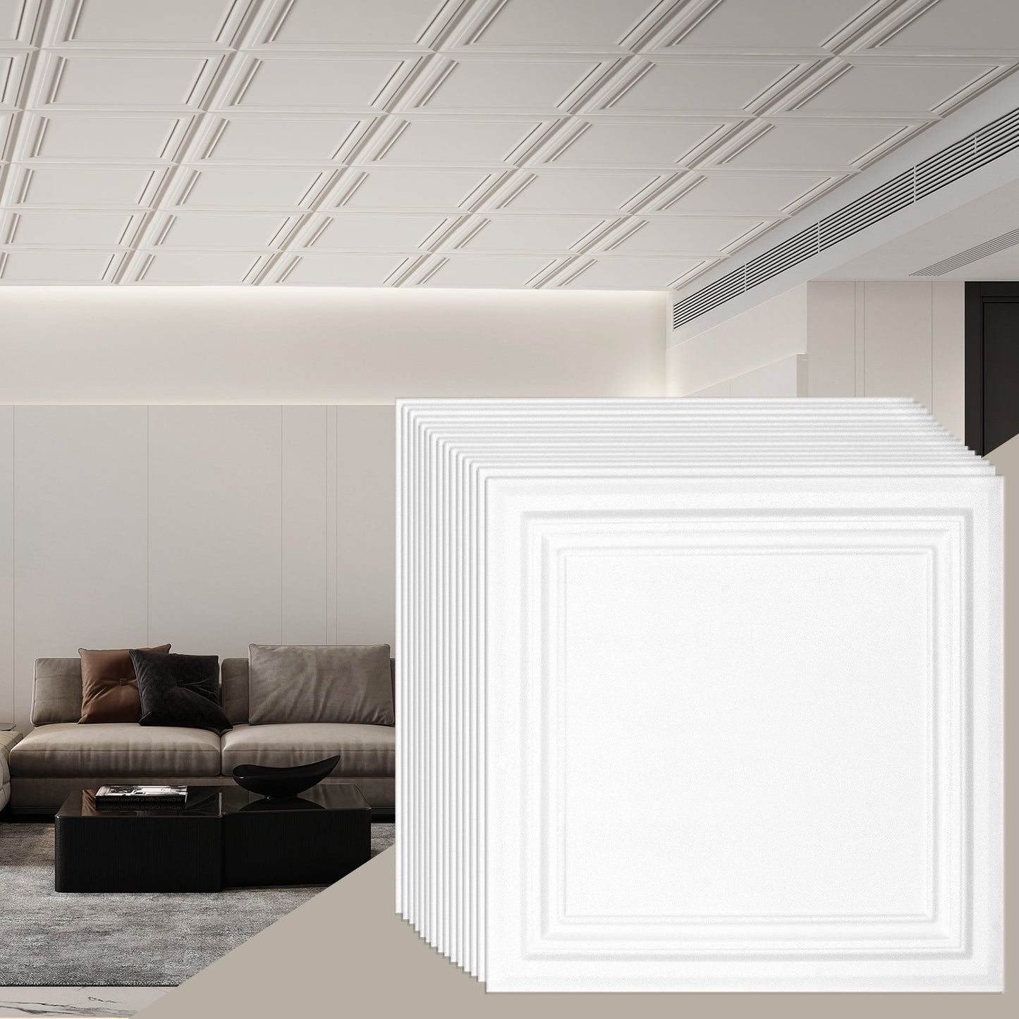 Takplattor 96-pack 20 x 20 i polystyren Enkel installation Limning