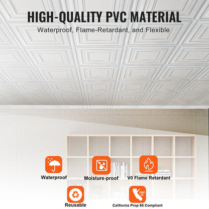 Ceiling tiles 12-pack 24 x 24 in PVC Easy installation White pin pattern
