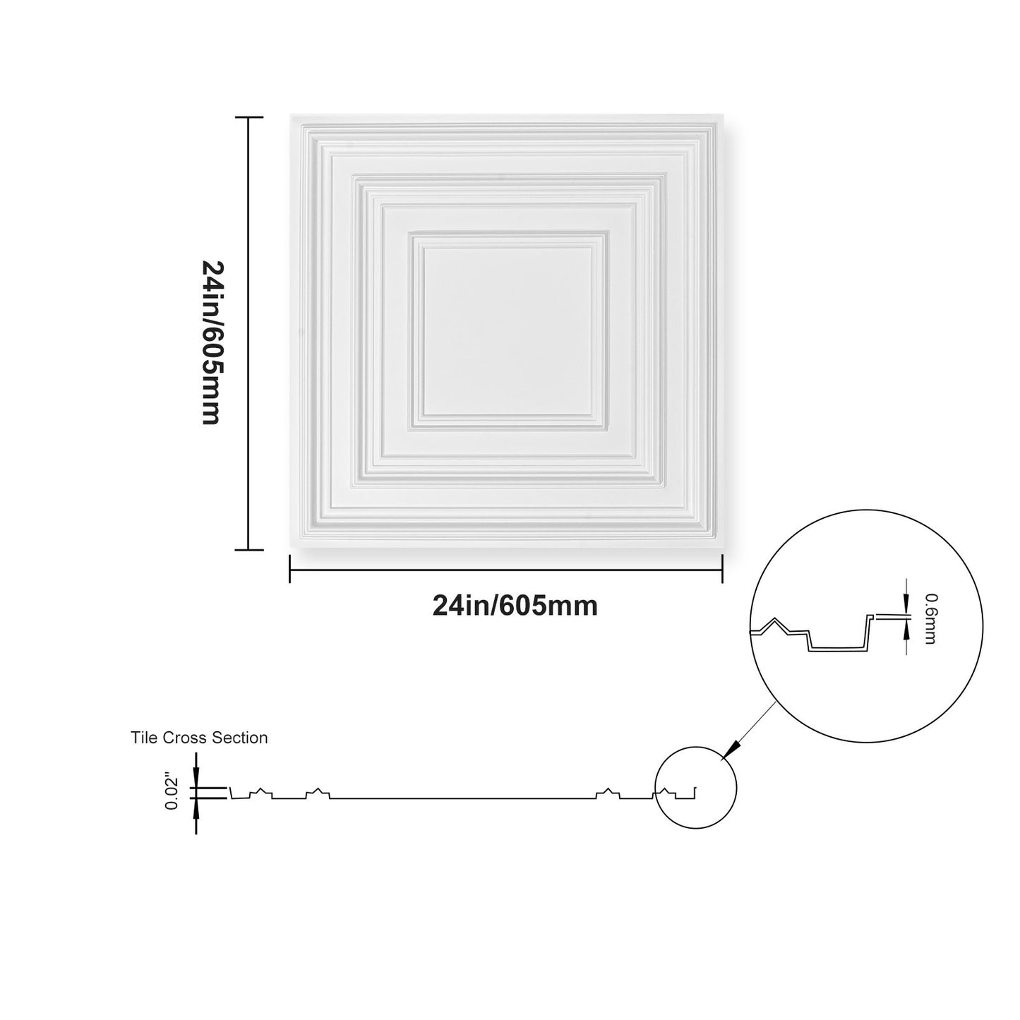 Ceiling tiles 12-pack 24 x 24 in PVC Easy installation White pin pattern