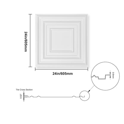 Ceiling tiles 12-pack 24 x 24 in PVC Easy installation White pin pattern