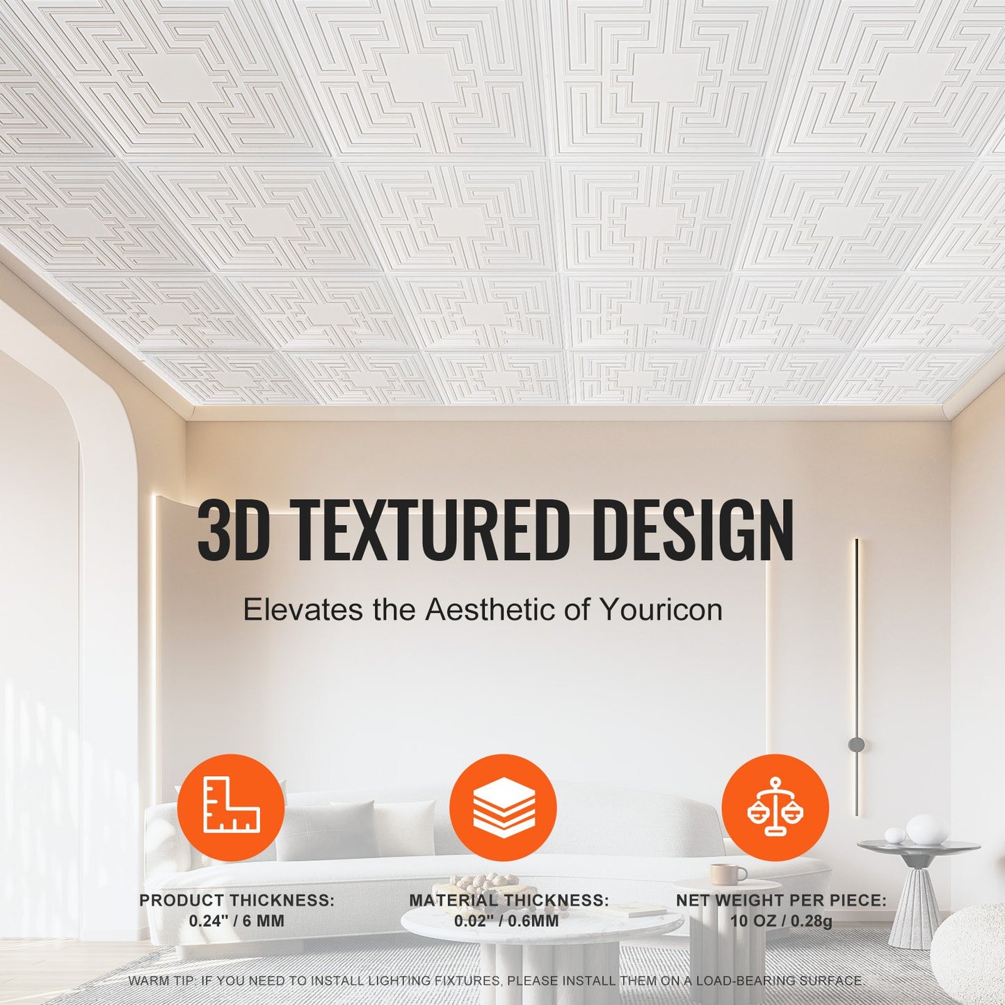 Takplattor 12-pack 24 x 24 i PVC Enkel installation Vit ekomönster