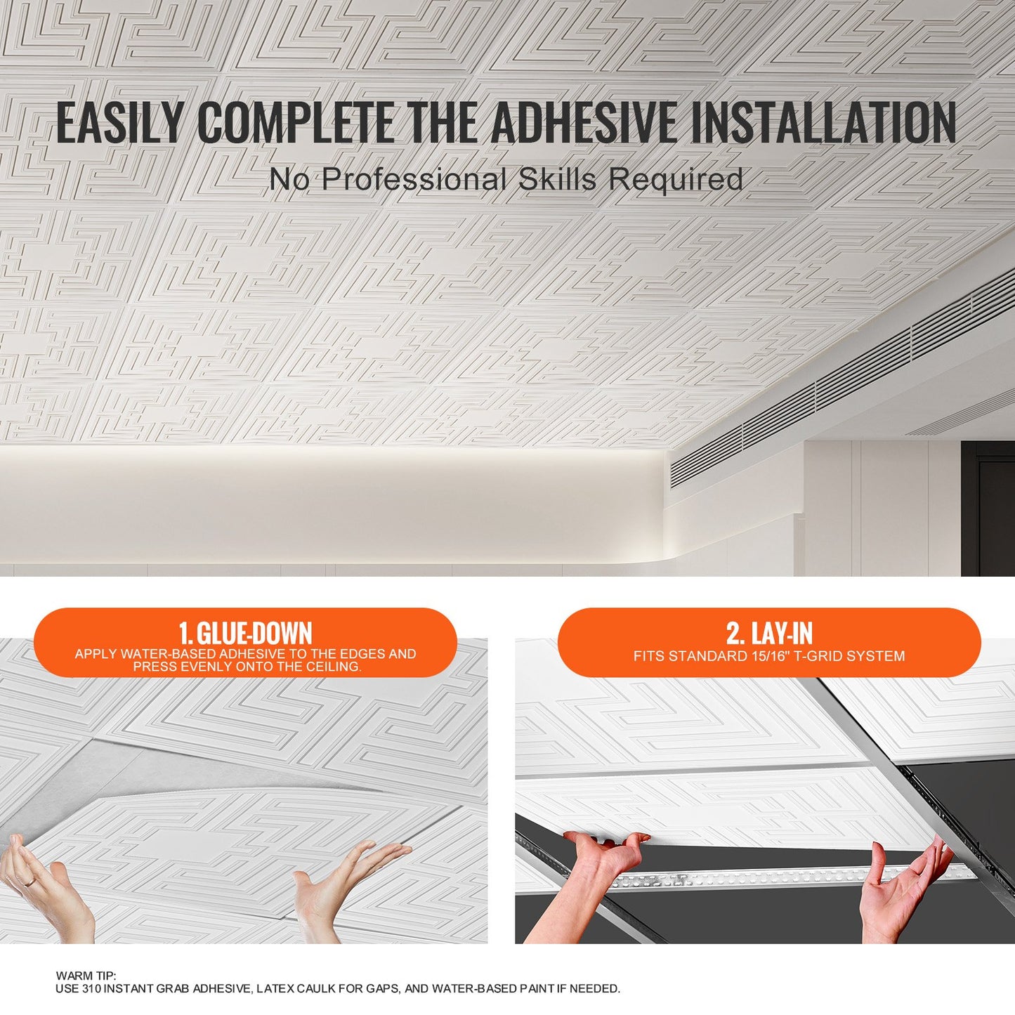 Takplattor 12-pack 24 x 24 i PVC Enkel installation Vit ekomönster