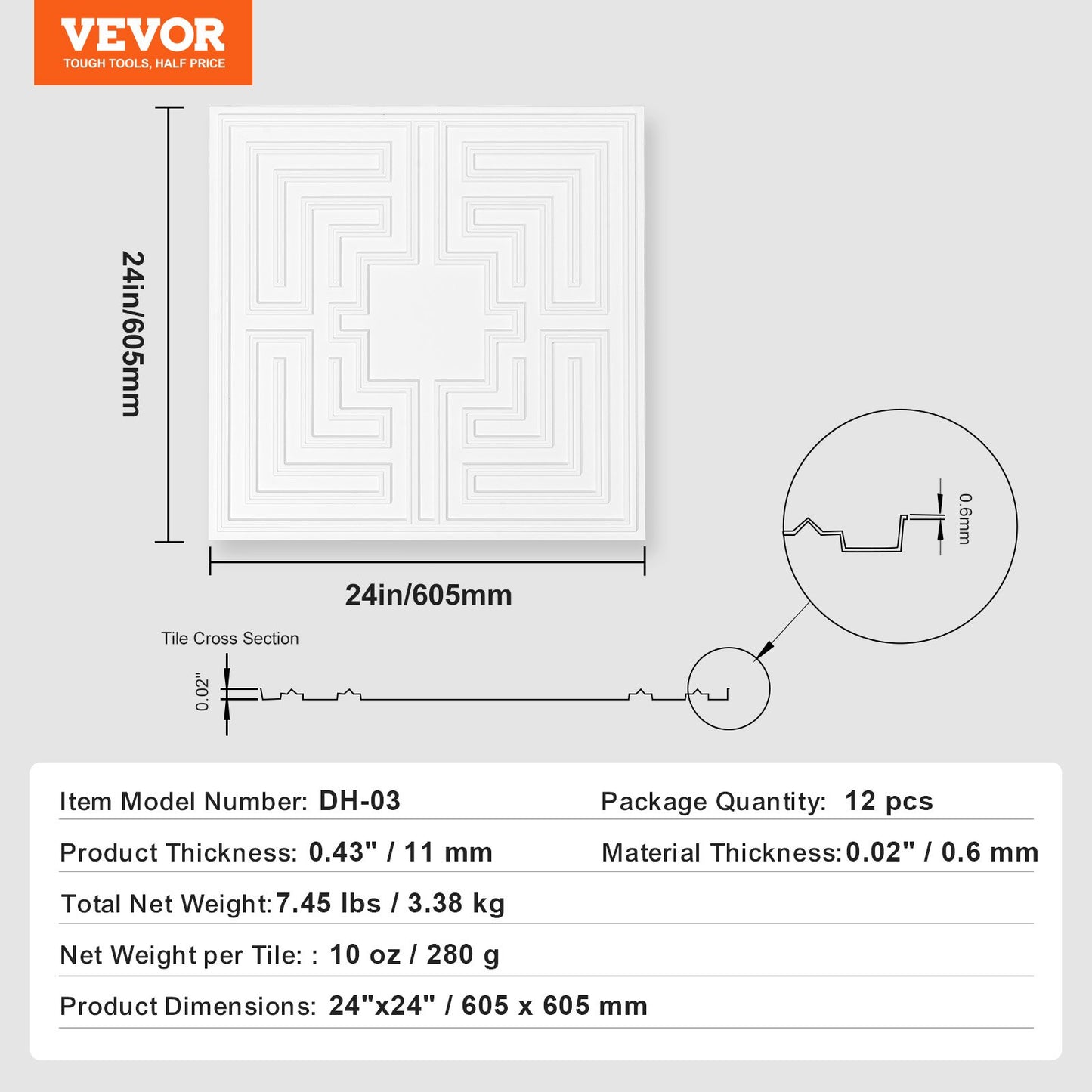 Takplattor 12-pack 24 x 24 i PVC Enkel installation Vit ekomönster