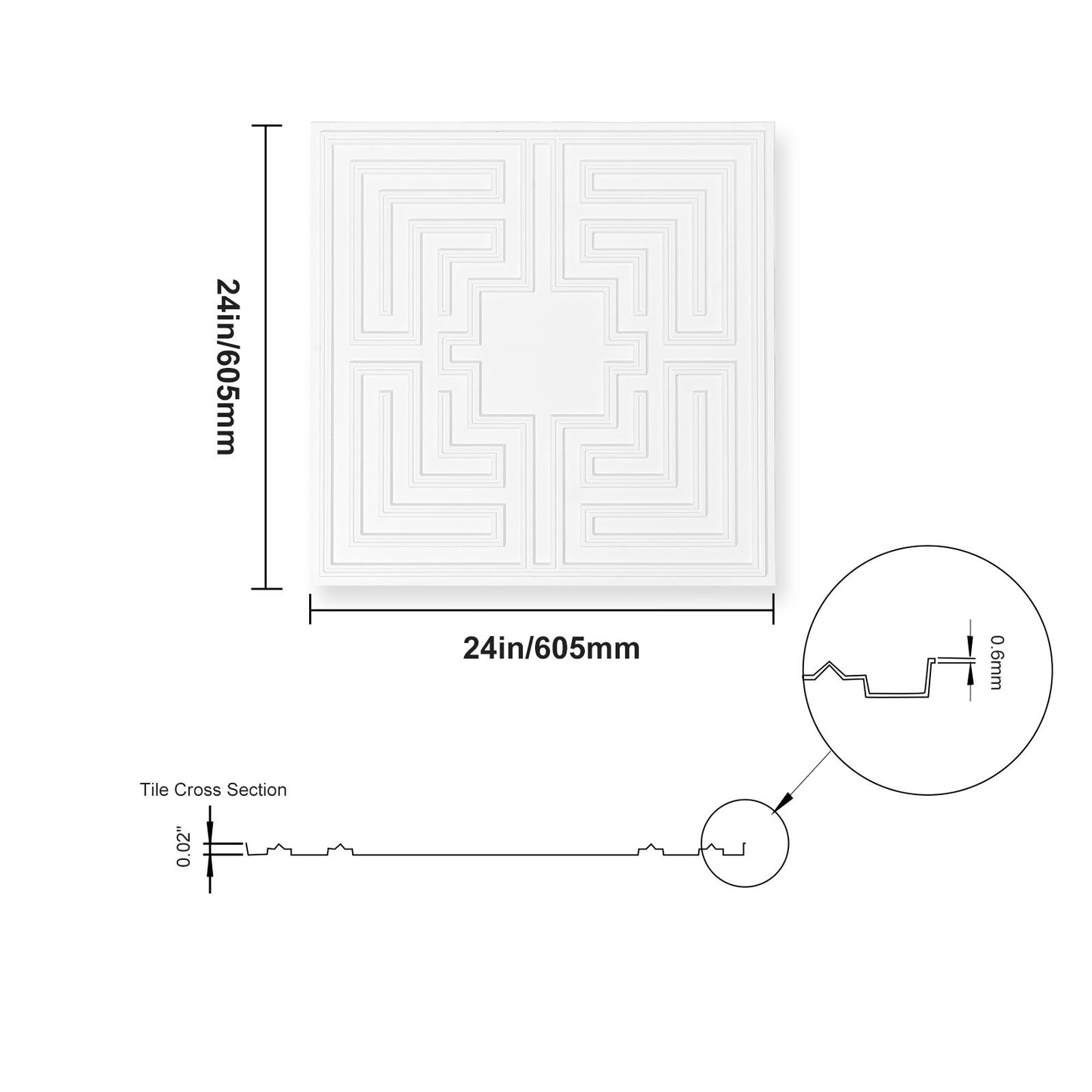 Takplattor 12-pack 24 x 24 i PVC Enkel installation Vit ekomönster