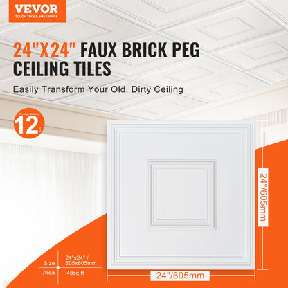 Takplattor 12-pack 24 x 24 i PVC Enkel installation Vit Geometrisk