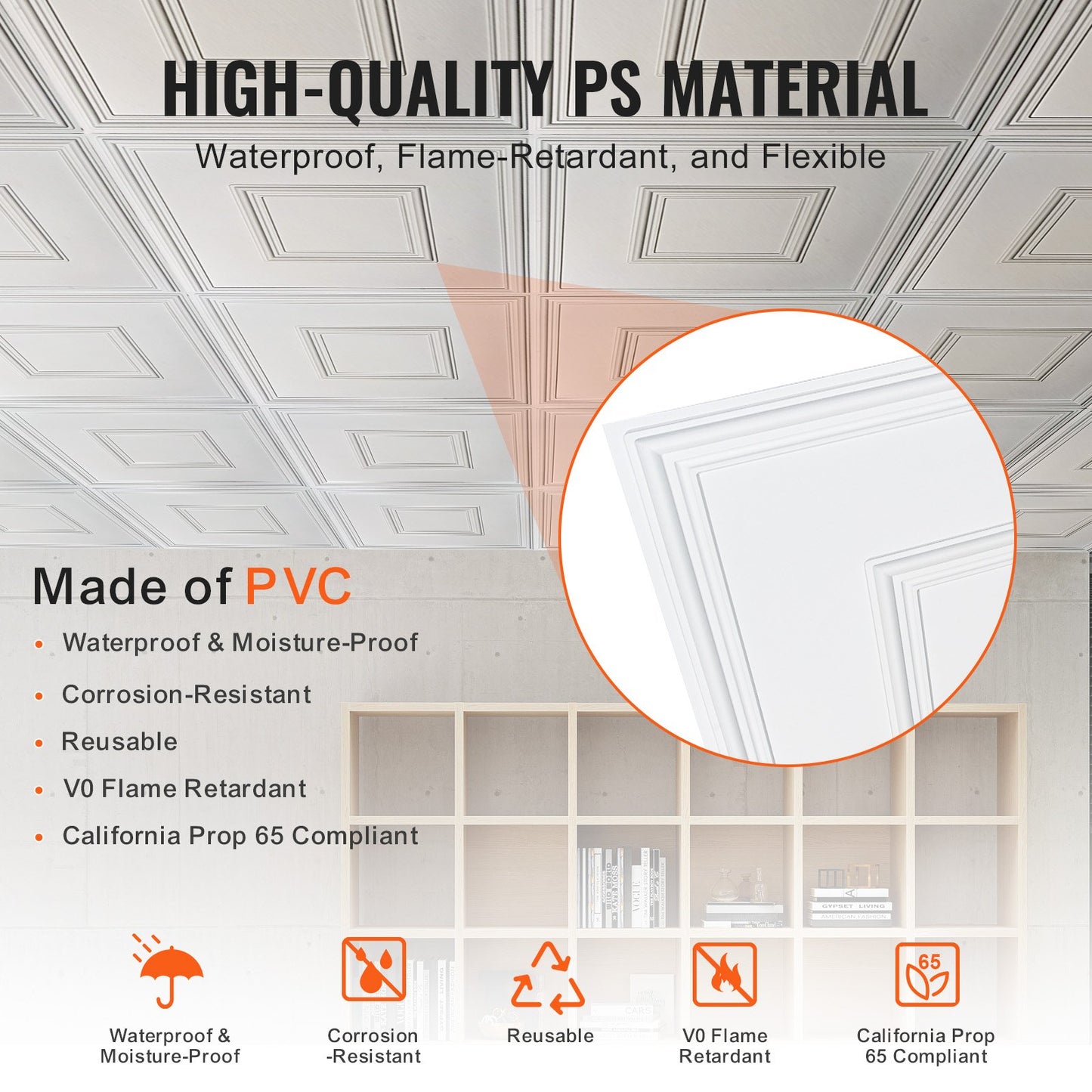 Takplattor 12-pack 24 x 24 i PVC Enkel installation Vit Geometrisk