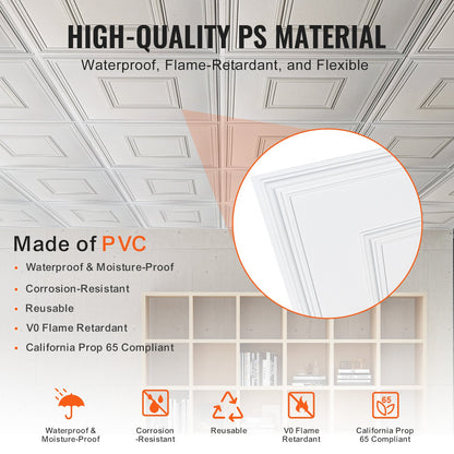 Takplattor 12-pack 24 x 24 i PVC Enkel installation Vit Geometrisk
