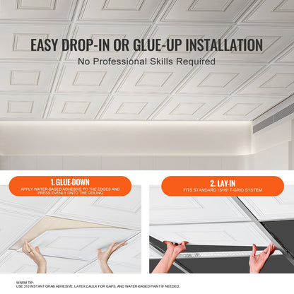 Takplattor 12-pack 24 x 24 i PVC Enkel installation Vit Geometrisk