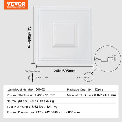 Takplattor 12-pack 24 x 24 i PVC Enkel installation Vit Geometrisk
