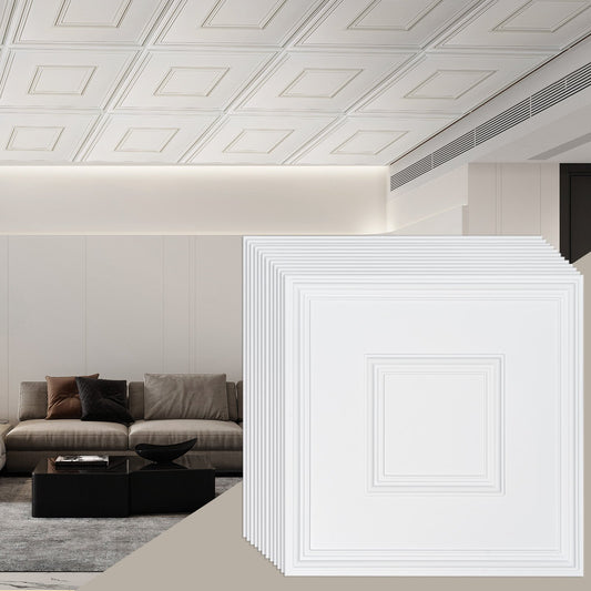 Takplattor 12-pack 24 x 24 i PVC Enkel installation Vit Geometrisk