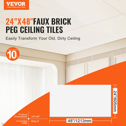 Takplattor 10-pack 24 x 24 i PVC-skum Brandklassad Slät Vit